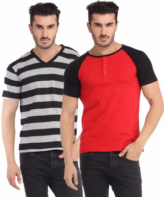 

Leana Striped Men's Henley Multicolor T-Shirt(Pack of 2