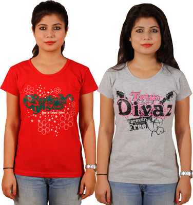 

Tryd Printed Women's Round Neck Multicolor T-Shirt(Pack of 2)