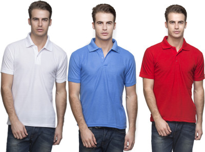 

Lambency Solid Men's Polo Neck White, Light Blue, Red T-Shirt(Pack of 3, Light blue;red;white