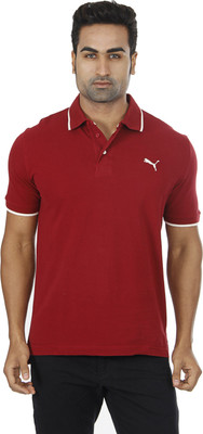 

Puma Solid Men' Polo Neck Red T-Shirt, Biking red & eggnog white