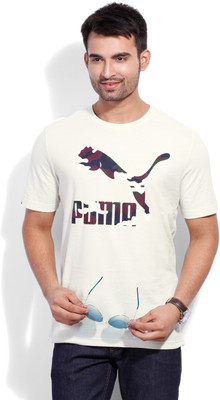 

Puma Printed Men's Round Neck Beige T-Shirt, Birch