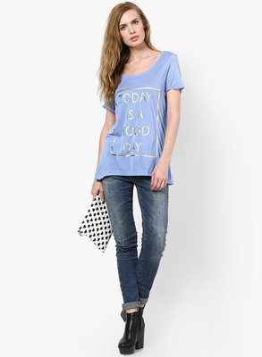

Vero Moda Graphic Print Women's Round Neck Blue T-Shirt, Grapemist