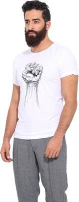 

Mr Button Printed Men' Round Neck White T-Shirt, Cotton