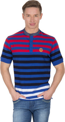 

Wilkins & Tuscany Striped Men's Henley Red T-Shirt, Blood red roy blue