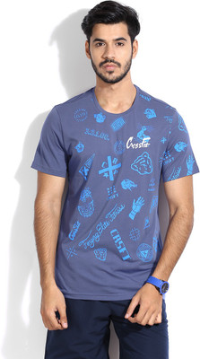 

REEBOK Printed Men's Round Neck Blue T-Shirt, Mid night blue