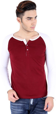

BigIdea Solid Men's Henley Maroon, White T-Shirt