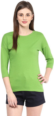 

Hypernation Solid Women's Round Neck Green T-Shirt
