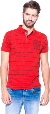 

Mufti Printed Men's Polo Neck Red, Black T-Shirt, Rust