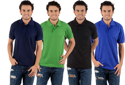 

Blaze Solid Men's Polo Neck Multicolor T-Shirt(Pack of 4, Black;dark green;navy blue;royal blue