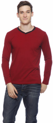 

Gritstones Solid Men's V-neck Maroon T-Shirt