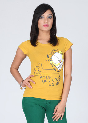 

Garfield Printed Women's Round Neck Yellow T-Shirt, Gold yellow