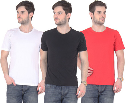 

FnMe Solid Men' Round Neck Multicolor T-Shirt(Pack of 3, Black;red;white