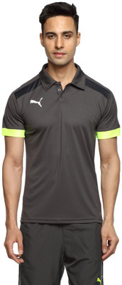 

Puma Solid Men's Polo Neck Grey T-Shirt, Asphalt-safety yellow