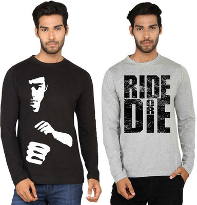 

SayItLoud Printed Men's Round Neck Black, Grey T-Shirt(Pack of 2