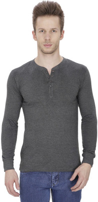 

Pintapple Solid Men's Henley Grey T-Shirt, Dark grey