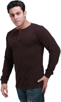 

Inkovy Solid Men's Henley Brown T-Shirt