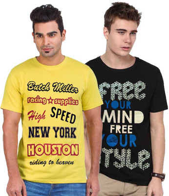 

Cool Club Printed Men' Round Neck Yellow, Black T-Shirt(Pack of 2, Black;yellow