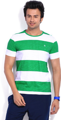 

United Colors of Benetton Striped Men's Round Neck Green, White T-Shirt, 902