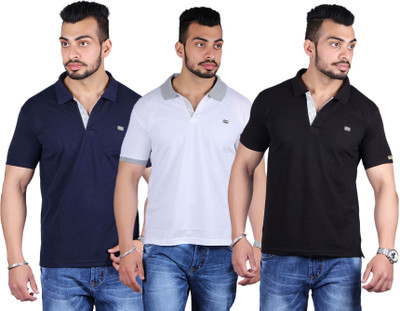 

Shineway Solid Men's Polo Neck Multicolor T-Shirt(Pack of 3, Black;navy;white
