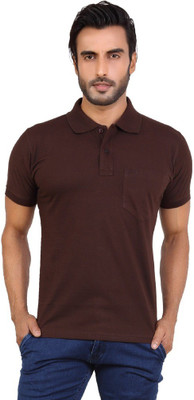 

Awack Solid Men's Polo Neck Brown T-Shirt