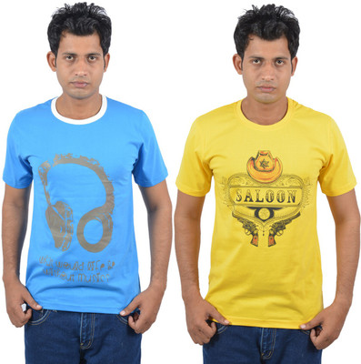 

Josh Button Solid Men's Round Neck Blue T-Shirt(Pack of 2, Blue;yellow