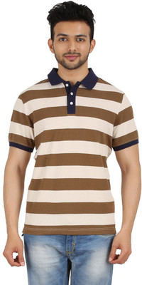 

Hoodz Striped Men' Polo Neck Brown T-Shirt, Brown cream