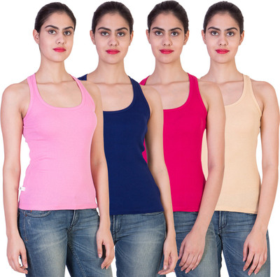 

2 Day Solid Women's Round Neck Multicolor T-Shirt(Pack of 4), Baby pink;fushia;royal blue;skin