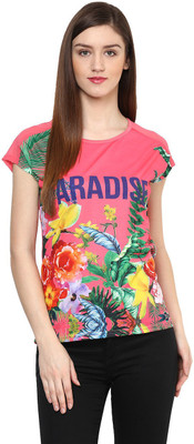 

Ajile by Pantaloons Graphic Print Women's Round Neck Pink T-Shirt, Coral