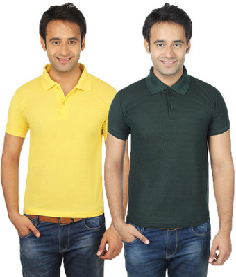 

Quetzal Solid Men's Polo Neck Green, Yellow T-Shirt(Pack of 2