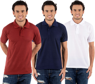 

Blaze Solid Men's Polo Neck Multicolor T-Shirt(Pack of 3, Dark blue;maroon;white