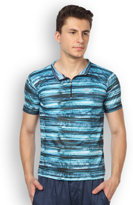

DIFFERENCE OF OPINION Graphic Print Men's Mandarin Collar Blue T-Shirt