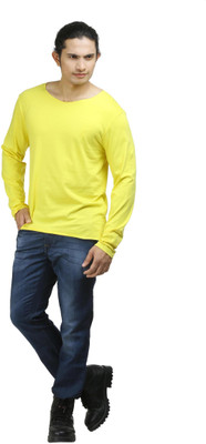 

Oviyon Solid Men' Boat Neck Yellow T-Shirt, Vibrant yellow