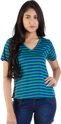 

Vea Kupia Striped Women's V-neck Green T-Shirt