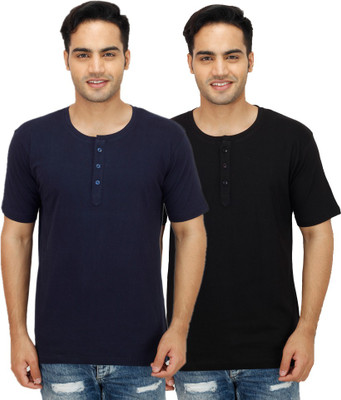 

Sanvi Traders Solid Men Henley Multicolor T-Shirt(Pack of 2