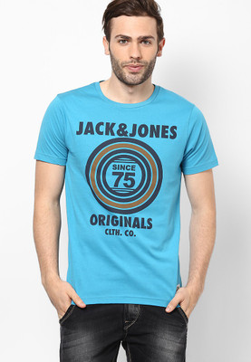 

Jack & Jones Graphic Print Men's Round Neck Blue T-Shirt, Blue moon