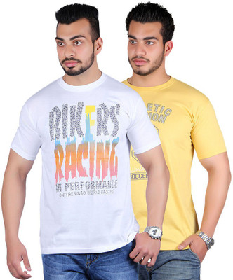 

Shineway Graphic Print Men's Round Neck Multicolor T-Shirt(Pack of 2, Gold;white