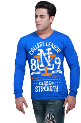 

Inkovy Graphic Print Men' V-neck Blue T-Shirt