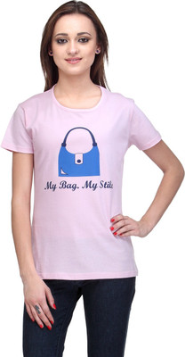 

Stilestreet Printed Women's Round Neck Pink T-Shirt