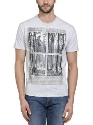 

HotTribes Graphic Print Men's Round Neck Grey T-Shirt, Grey melange