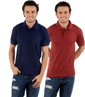 

Blaze Solid Men' Polo Neck Multicolor T-Shirt(Pack of 2, Dark blue;maroon
