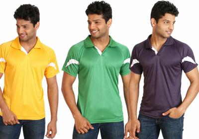 

Campus Sutra Solid Men Polo Neck Yellow, Purple, Green T-Shirt(Pack of 3)