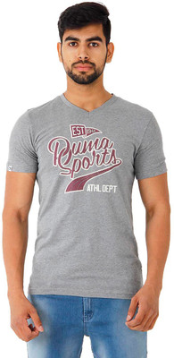 

Puma Graphic Print Men's V-neck Grey T-Shirt, Medium gray heather