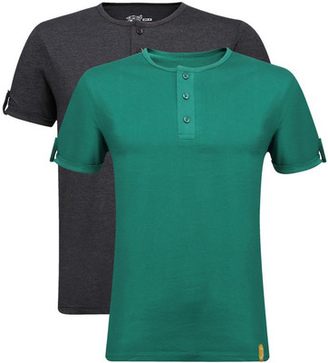 

Campus Sutra Solid Men Henley Grey, Green T-Shirt(Pack of 2, Charcoal;green