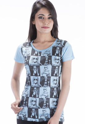 

Amadore Printed Women's Round Neck Blue T-Shirt