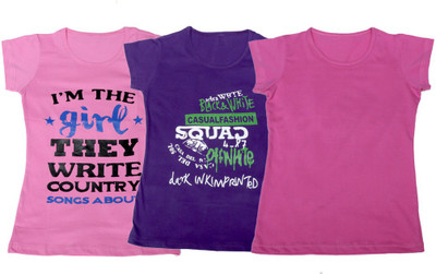 

IndiWeaves Girls Printed T Shirt(Multicolor, Pink & purple & pink