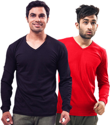 

Unisopent Designs Solid Men's V-neck Dark Blue, Red T-Shirt(Pack of 2, Navy