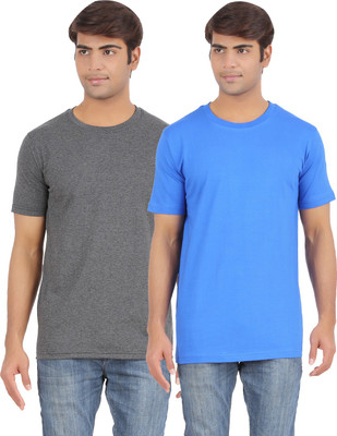 

Ap'pulse Solid Men's Round Neck Grey, Blue T-Shirt(Pack of 2, _amel_rblue
