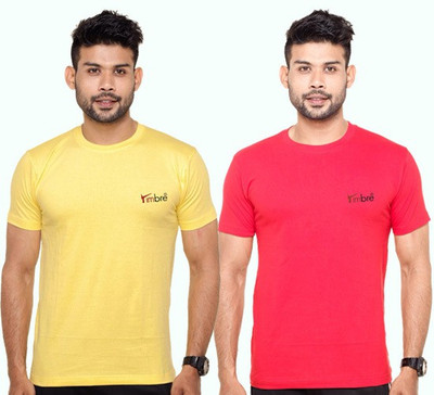 

Timbre Solid Men's Round Neck Black, Red T-Shirt(Pack of 2, Timb red black