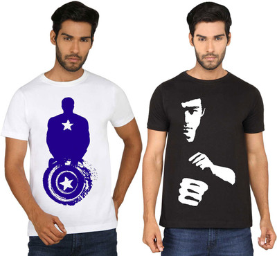 

SayItLoud Printed Men's Round Neck White, Black T-Shirt(Pack of 2, Black;white
