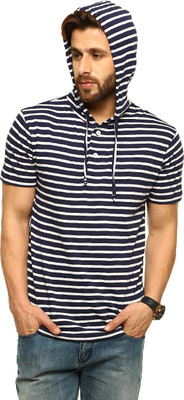 

Gritstones Striped Men' Hooded White T-Shirt, White01